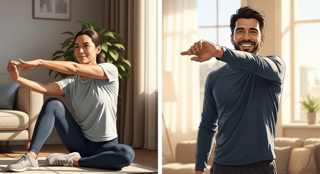 busy adult morning stretch daily routine