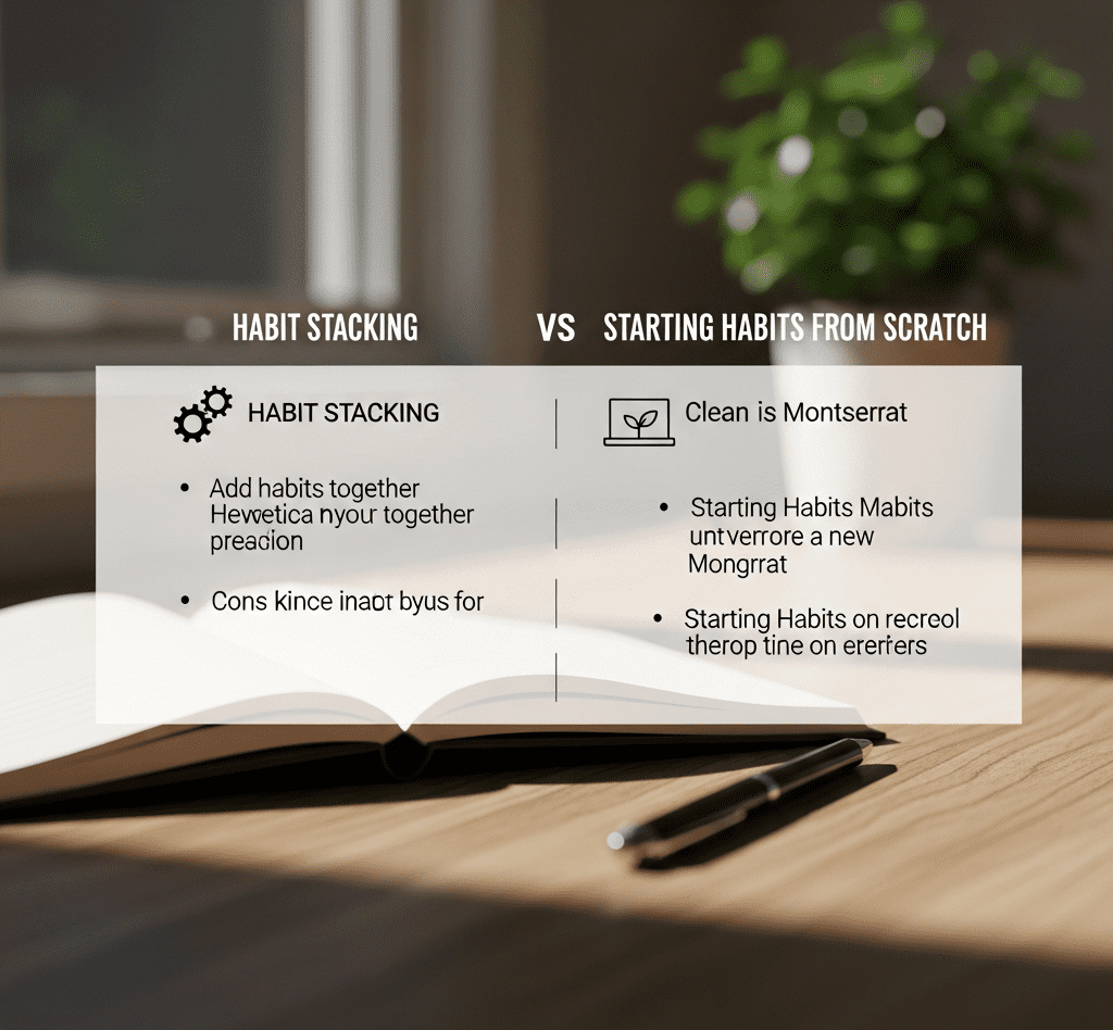 Comparison chart of habit stacking versus starting habits from scratch.
