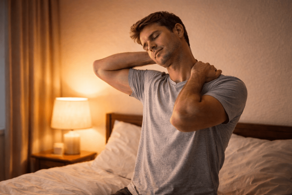 Person stretching gently before bed to relax nervous system