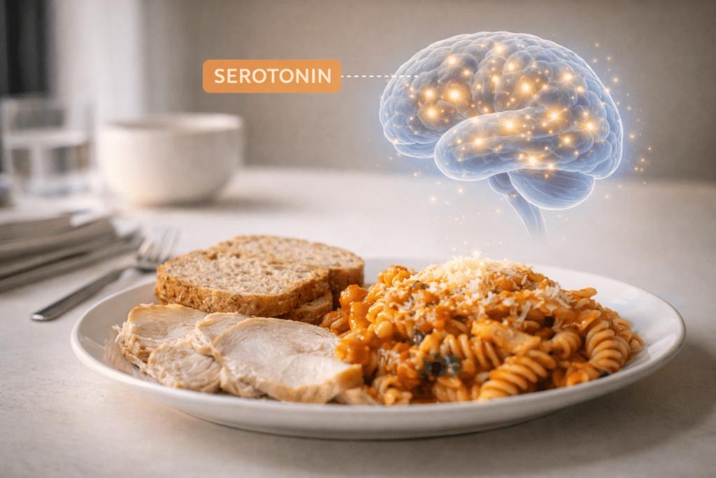 turkey and carbohydrates meal linked to tryptophan and serotonin production