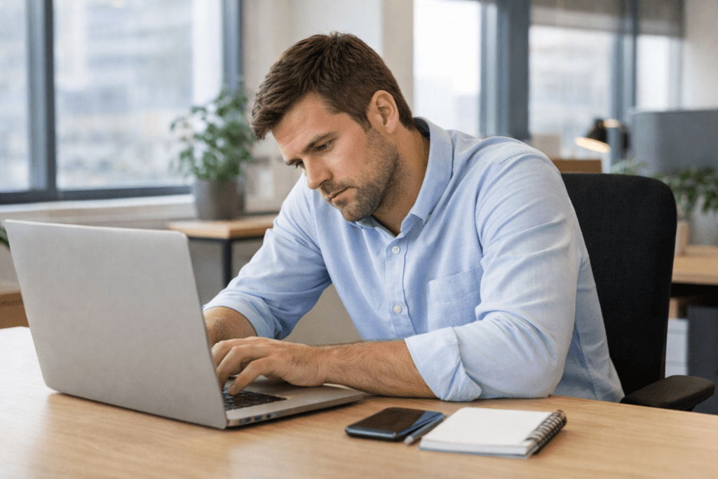 Sedentary office worker experiencing fatigue after lunch