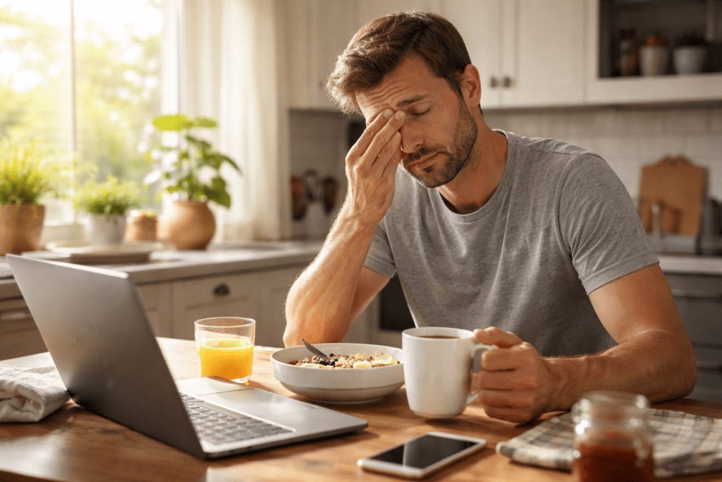 Person feeling tired at 10 a.m. after eating a healthy breakfast