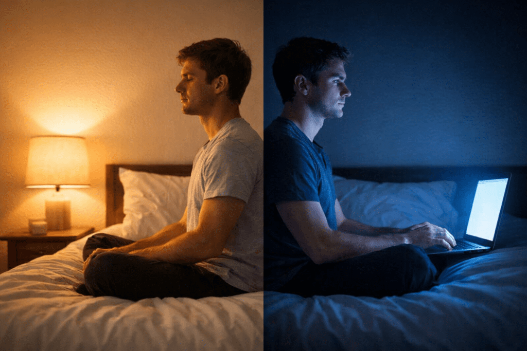 Illustration of alert mode versus calm mode at night