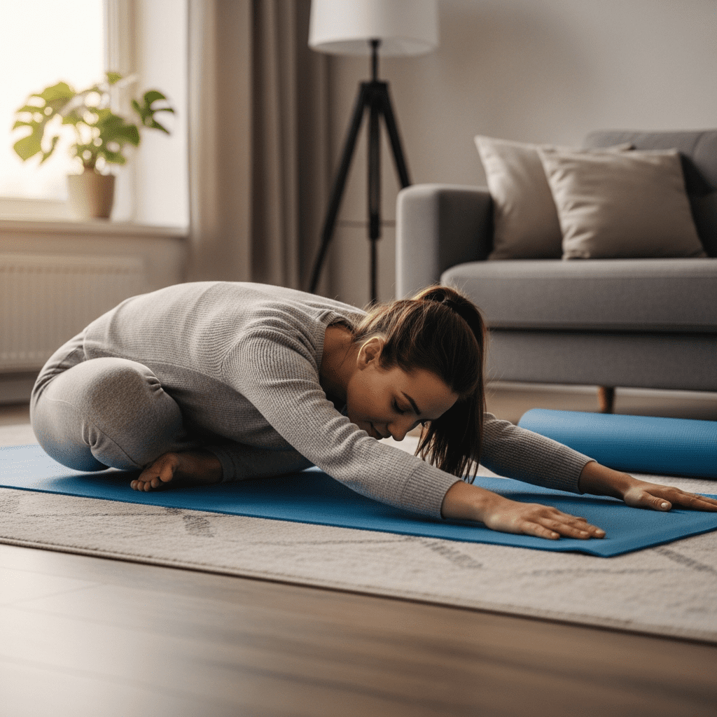 Woman doing evening stretch to release daily tension