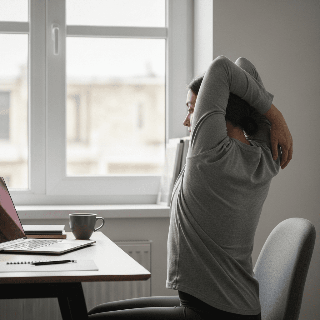 desk worker doing quick shoulder stretch micro habit