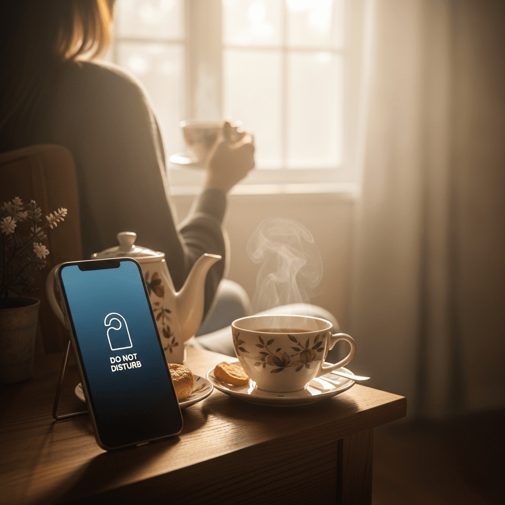 Morning routine with phone on Do Not Disturb to reduce stress