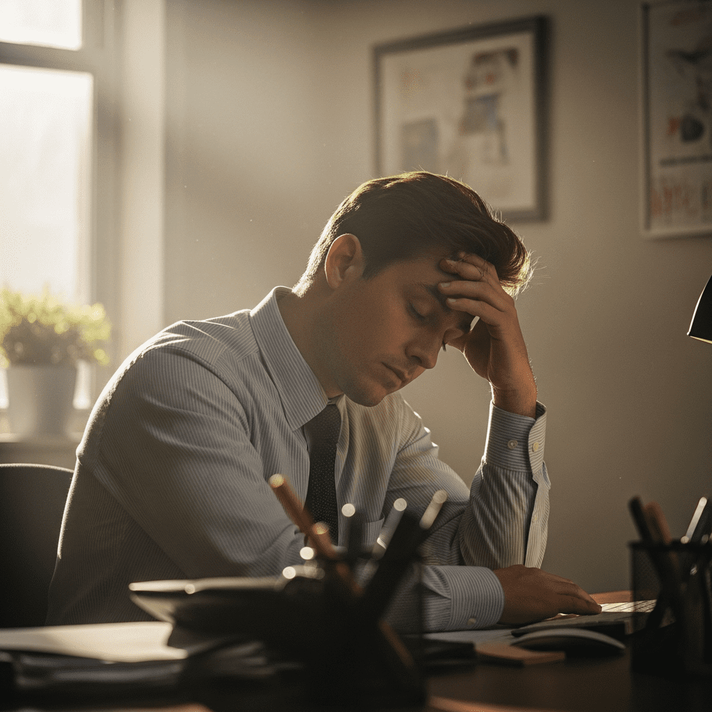 Office worker feeling tired after sitting too long at desk