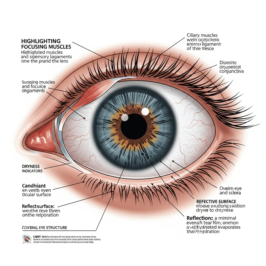 Diagram showing eye strain and dryness from prolonged computer use