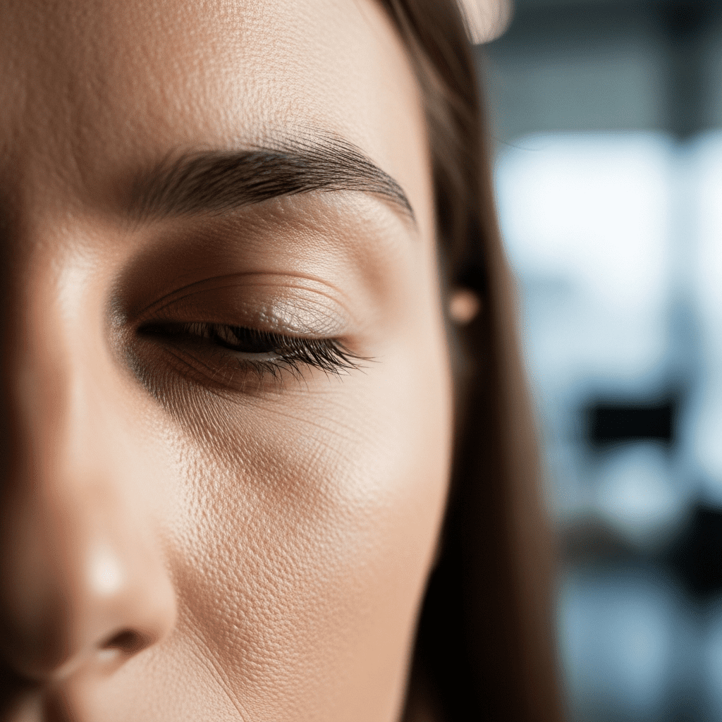 Person performing intentional blinking to relieve eye fatigue