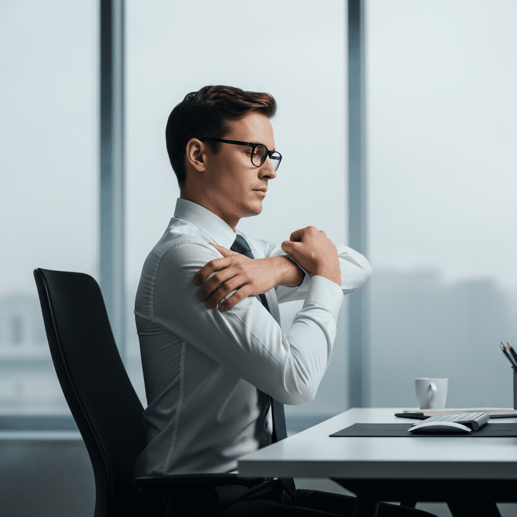 Upper-back activation exercise for desk workers to strengthen postural muscles.