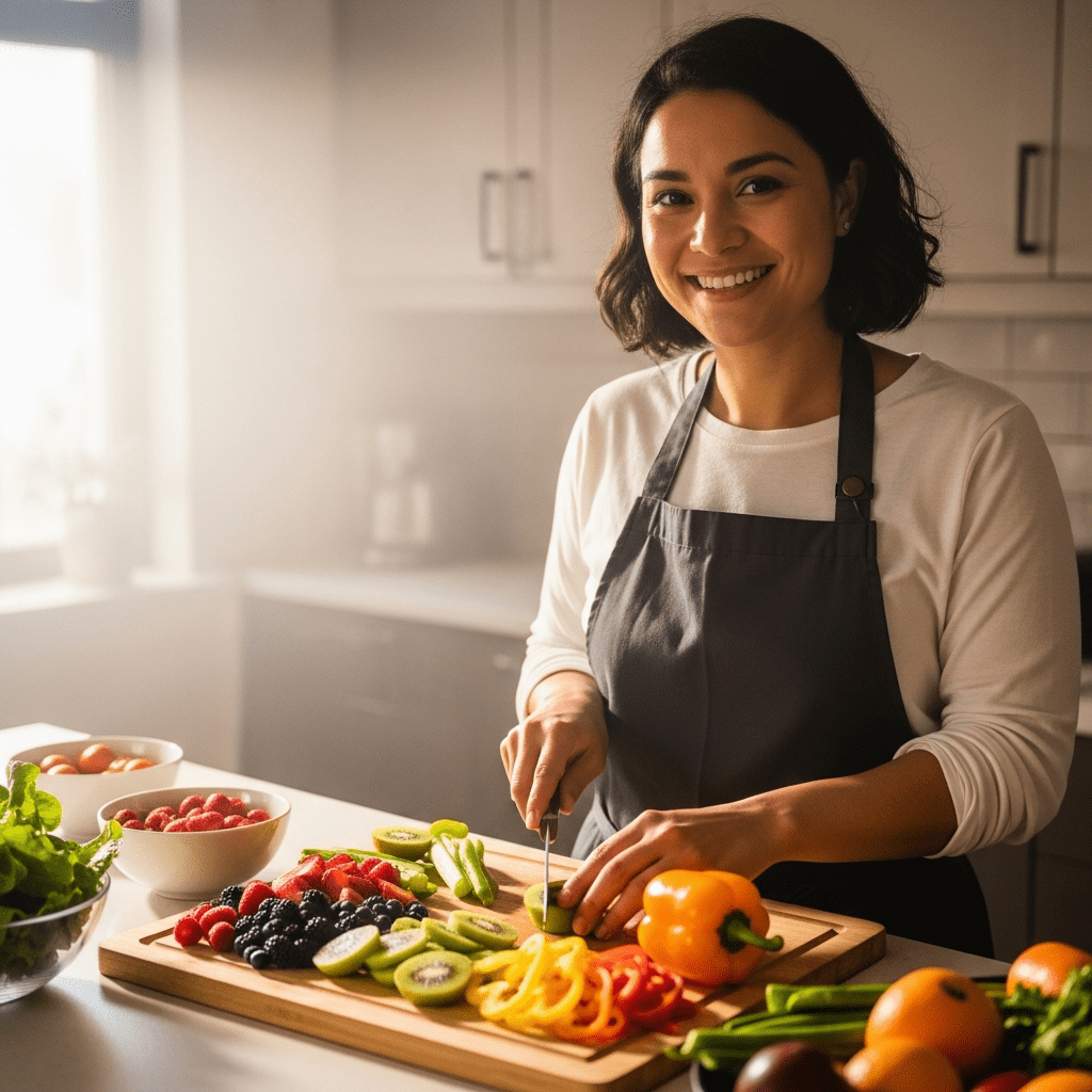 Intentional restart: preparing a healthy snack to signal transition from work to personal time.