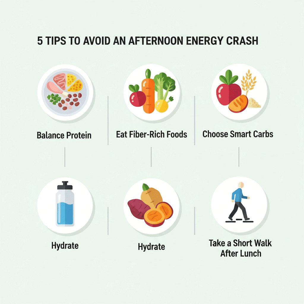 Step-by-step guide to prevent afternoon energy crash after lunch
