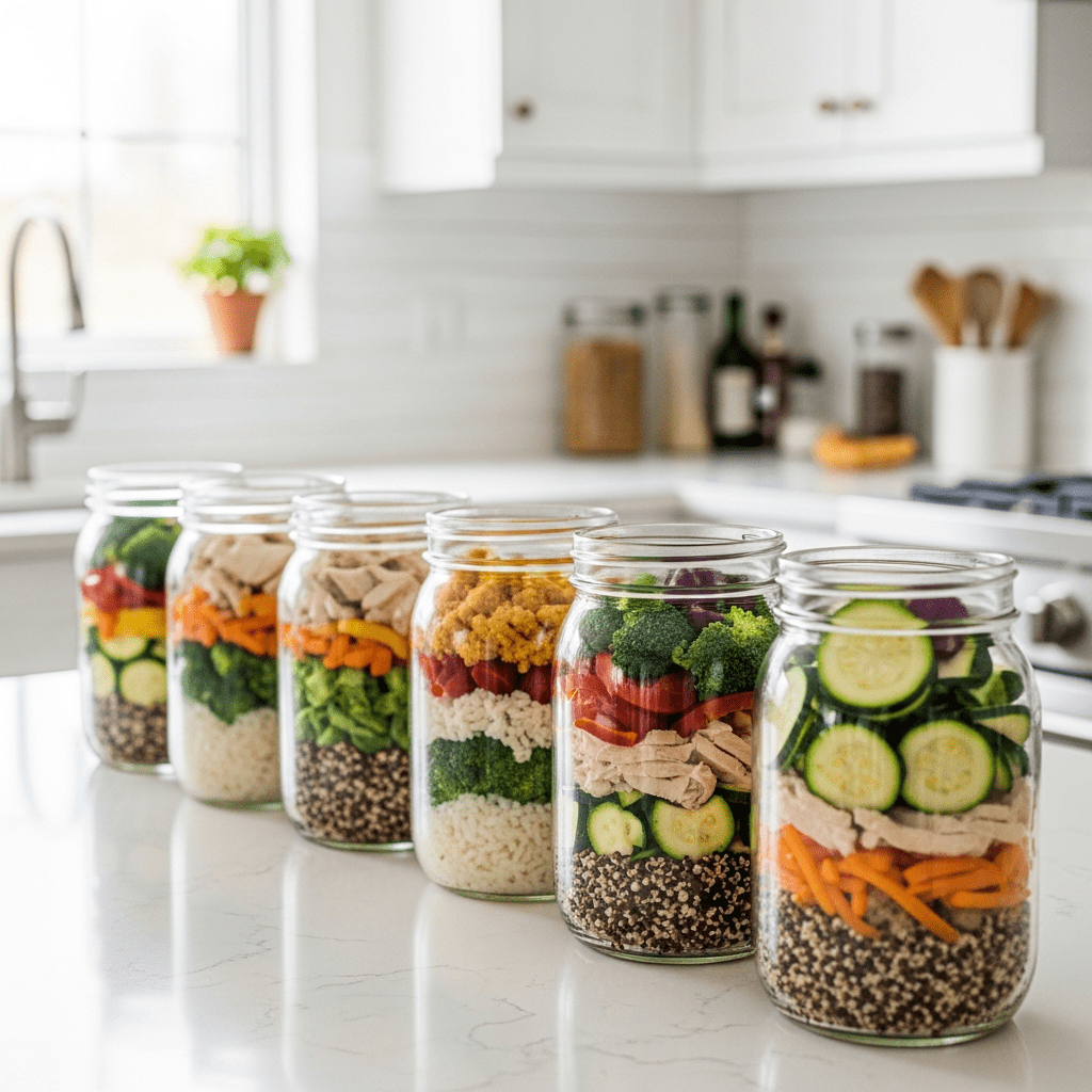 quart jar assembly batch weekend meal prep office