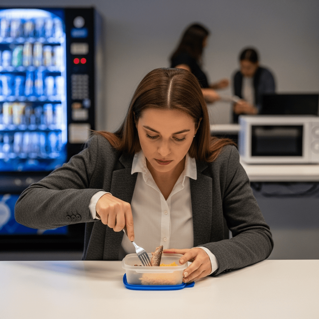 quick lunch prep office workers empty tupperware desperation
