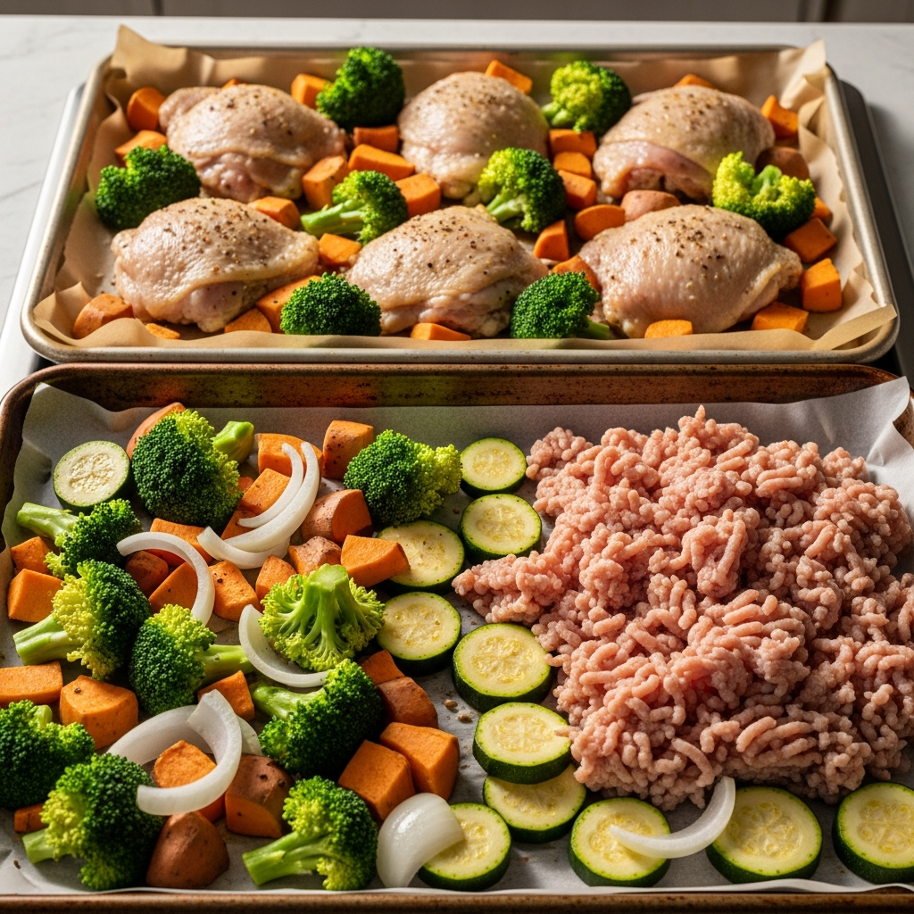 sheet pan batch meal prep office workers chicken turkey