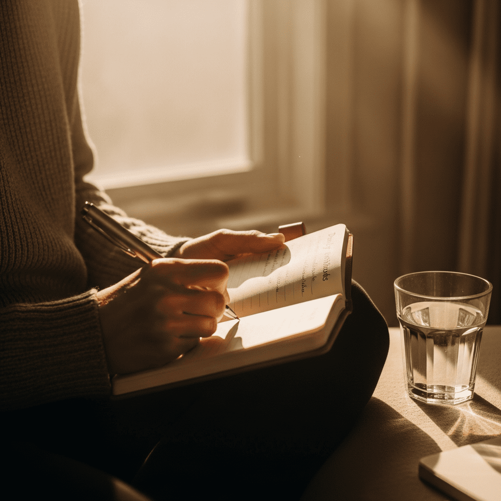 Setting daily intentions in a journal to improve focus and motivation