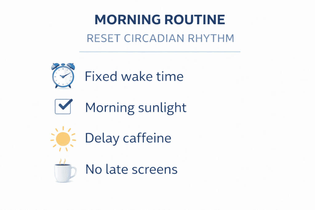 Morning routine checklist to reset circadian rhythm and improve energy
