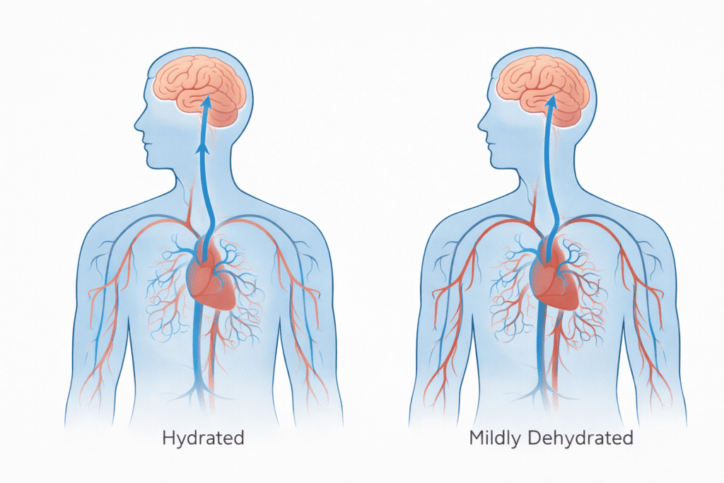 Comparison showing how mild dehydration can reduce plasma volume and circulation