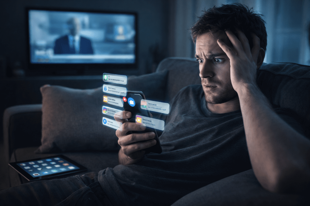 Afternoon brain fog worsened by screen overstimulation and notifications