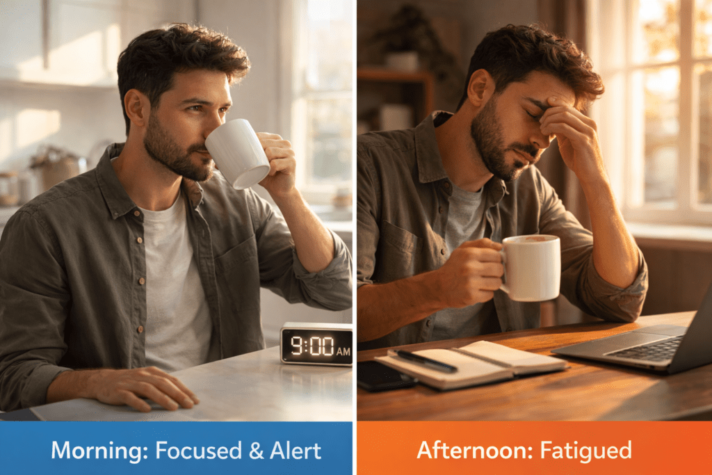 Comparison of coffee effects in the morning versus afternoon