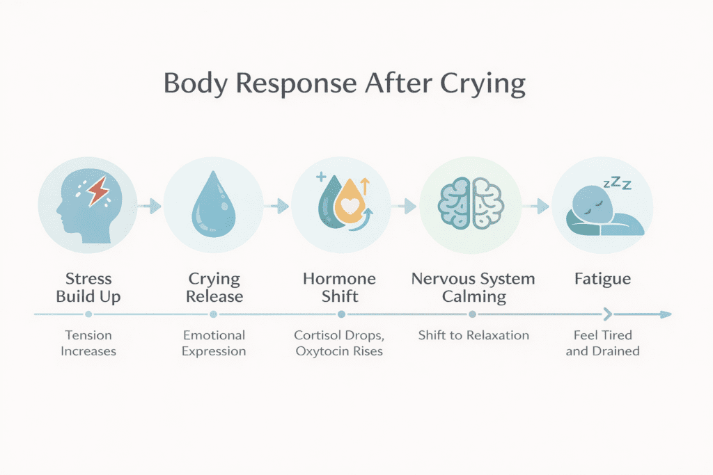 step by step body response after crying fatigue infographic