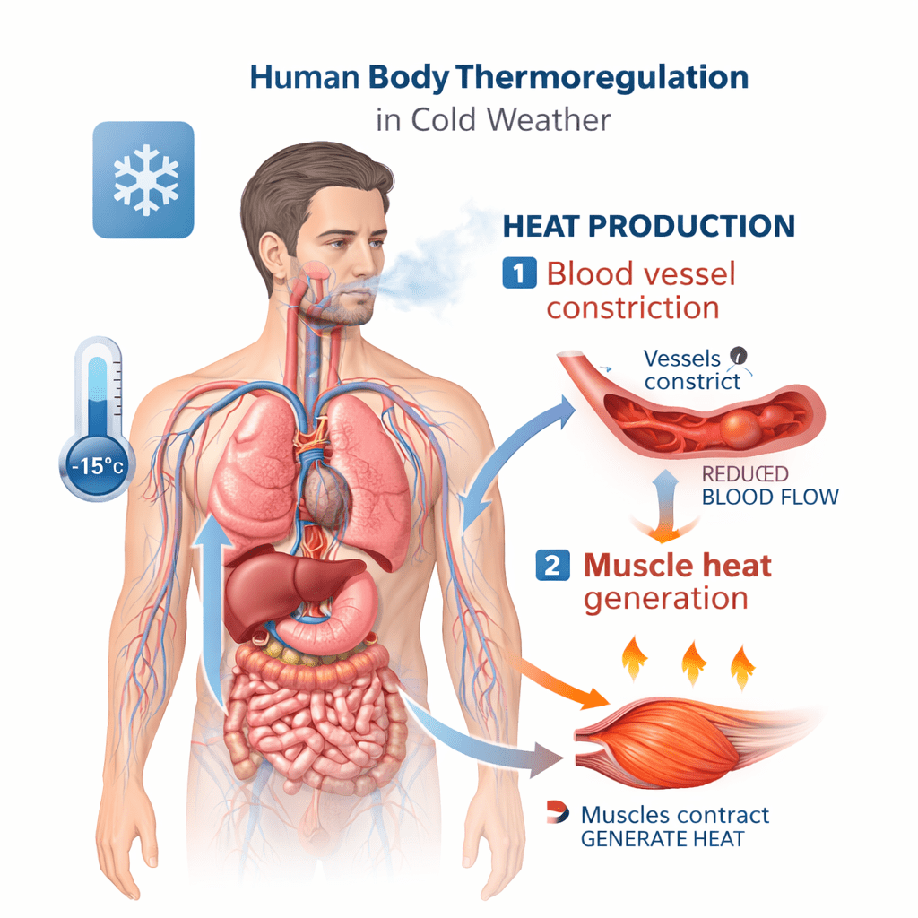 human body thermoregulation response to cold weather diagram