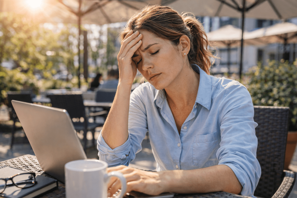 Woman experiencing mental fatigue after being in the sun