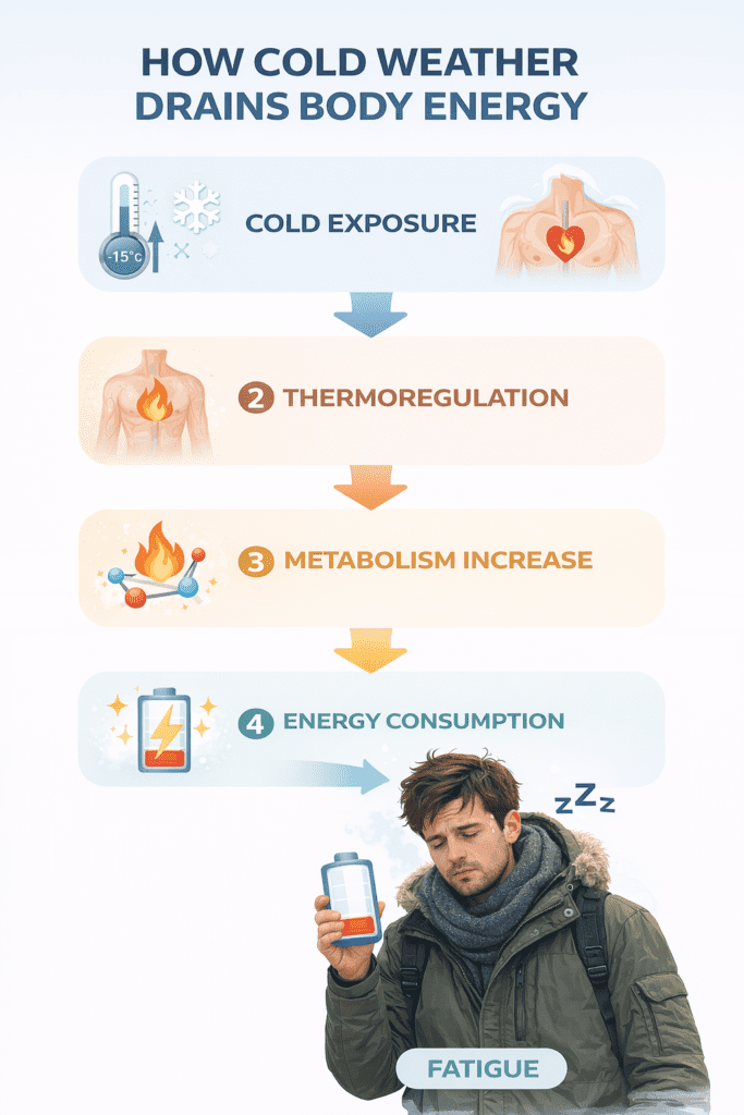 infographic explaining how cold weather increases energy expenditure