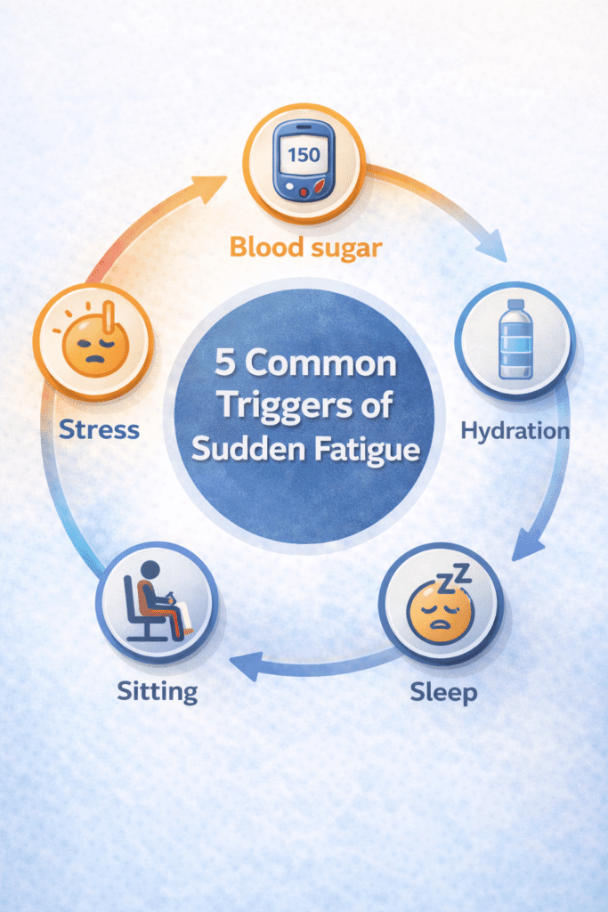 infographic showing common triggers of sudden fatigue