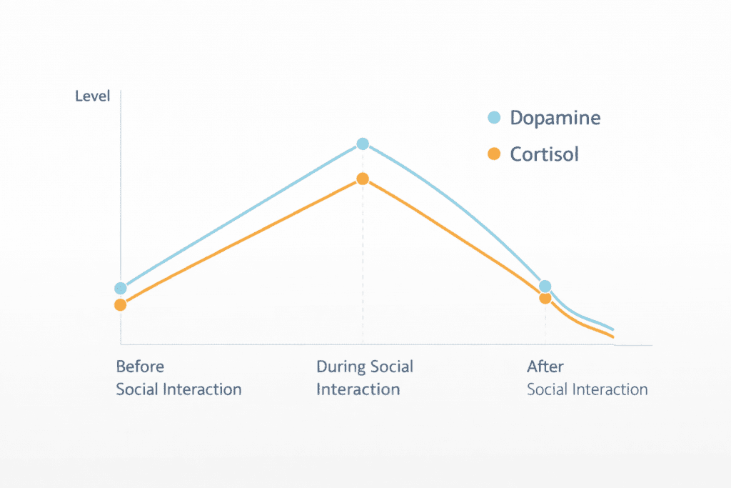dopamine and cortisol levels drop after social interaction graph