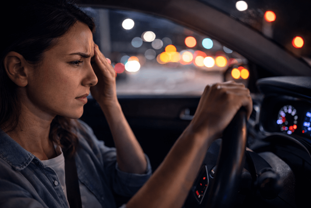 Driver concentrating on the road while experiencing visual processing fatigue