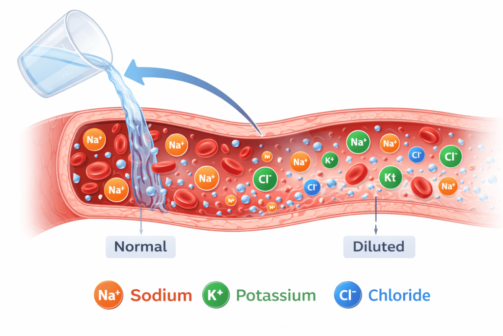 Diagram showing how drinking water affects electrolyte balance