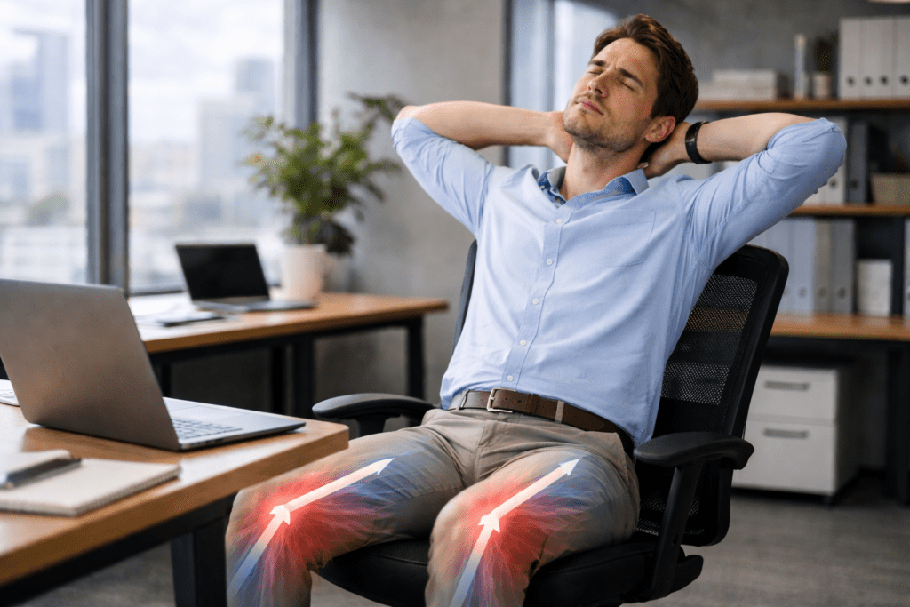 office worker feeling tired after sitting too long at desk