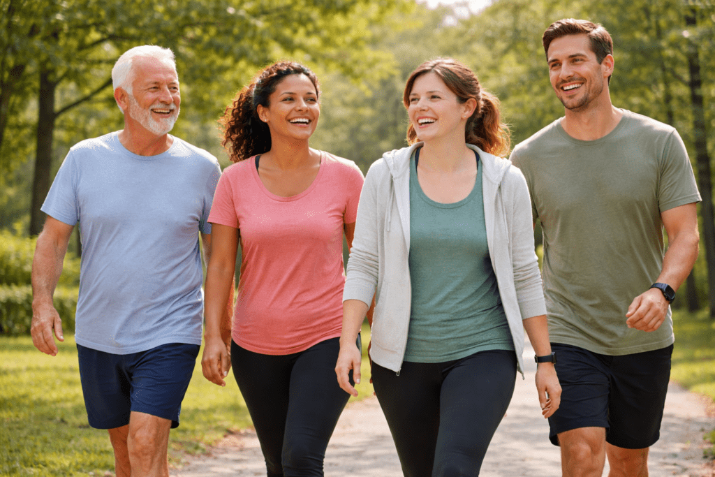 people walking regularly showing improved energy and fitness