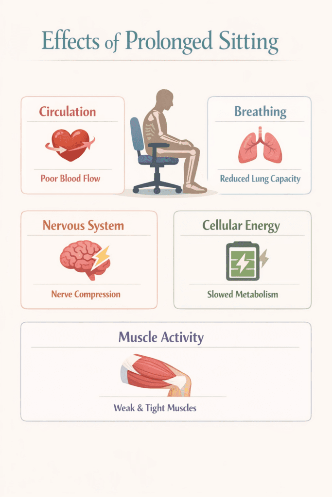 infographic showing body systems affected by prolonged sitting