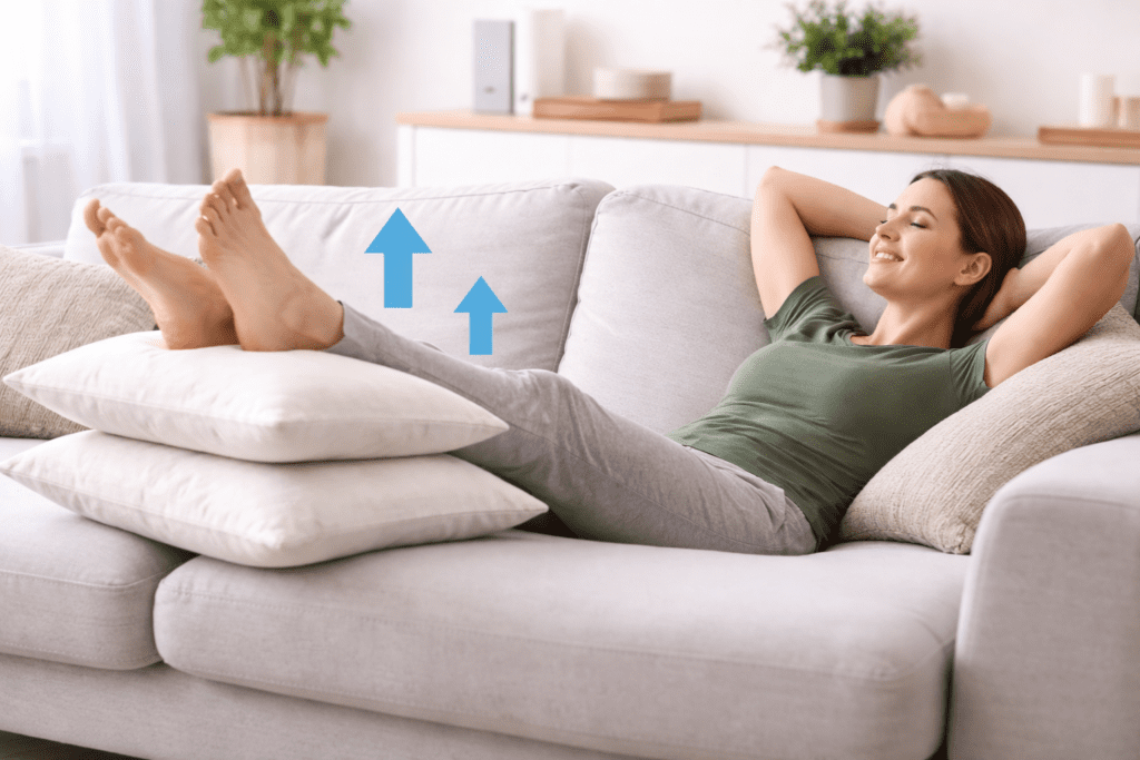 Leg elevation helping recovery after standing all day