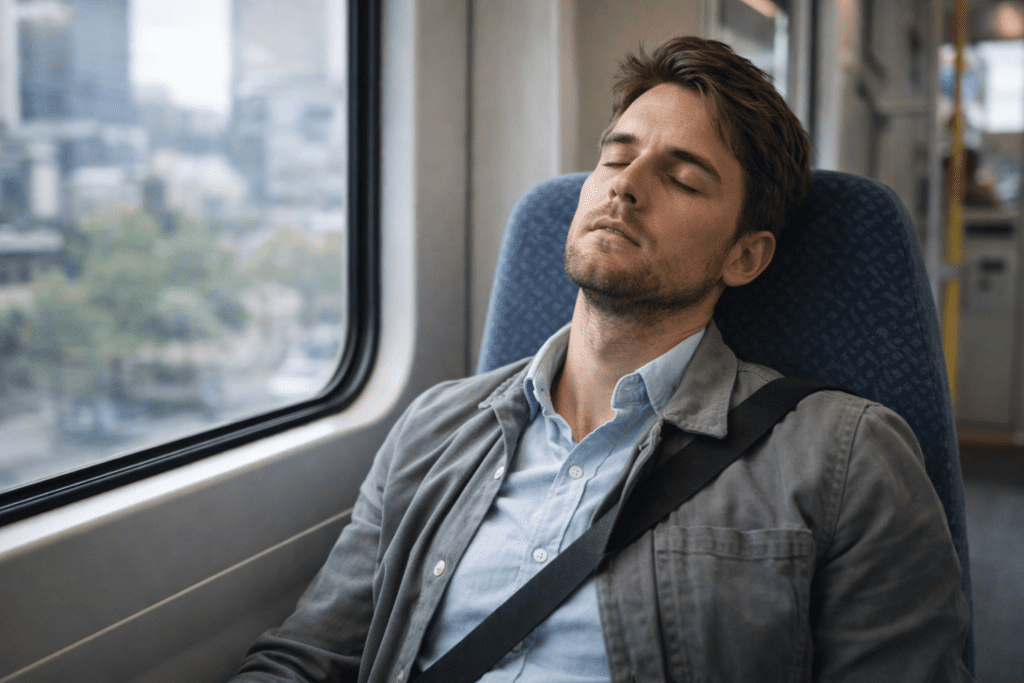 man experiencing sudden tiredness during daily commute