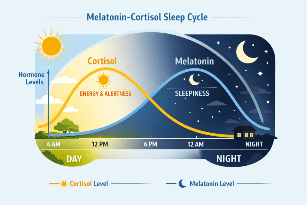 melatonin and cortisol sleep wake cycle chart