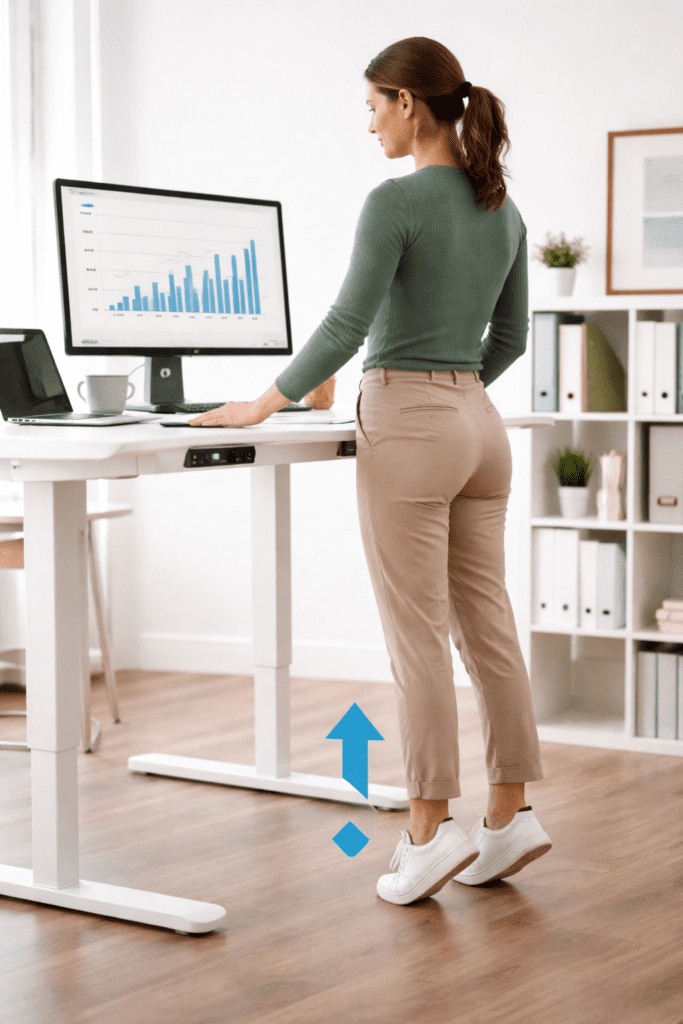 Calf muscle movement to improve circulation during standing work