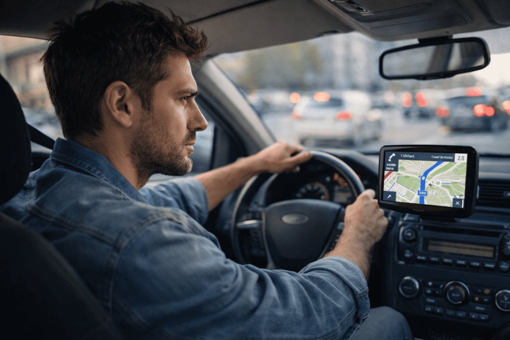 Driver managing navigation and road awareness while driving