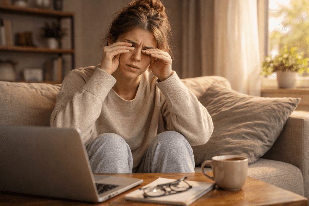 woman waking up from short nap feeling tired and groggy