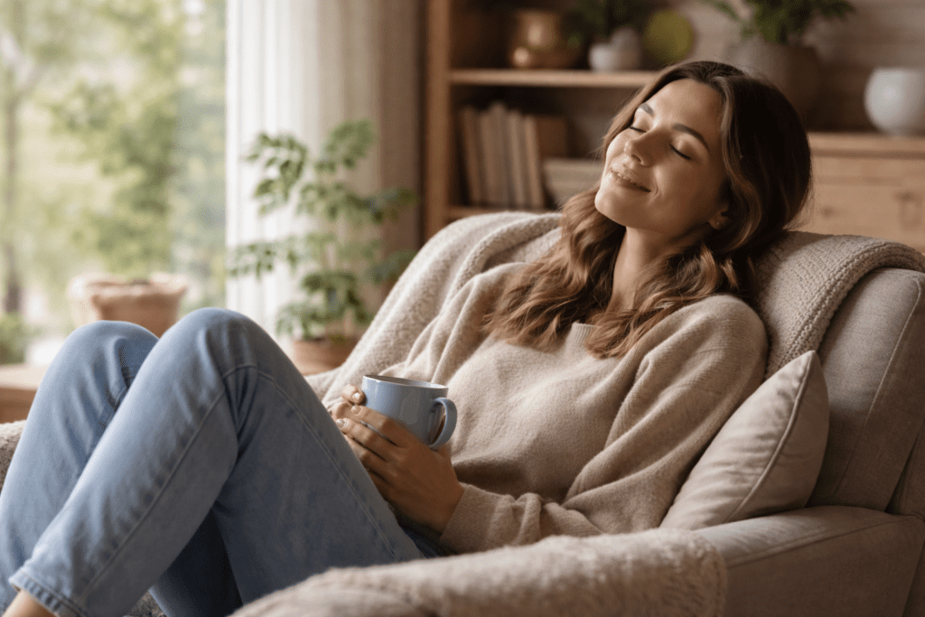 person relaxing alone after social interaction recovery mental fatigue