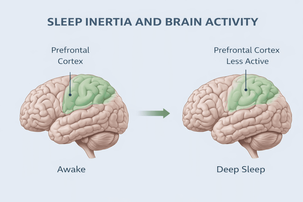 brain regions involved in sleep inertia after waking from nap