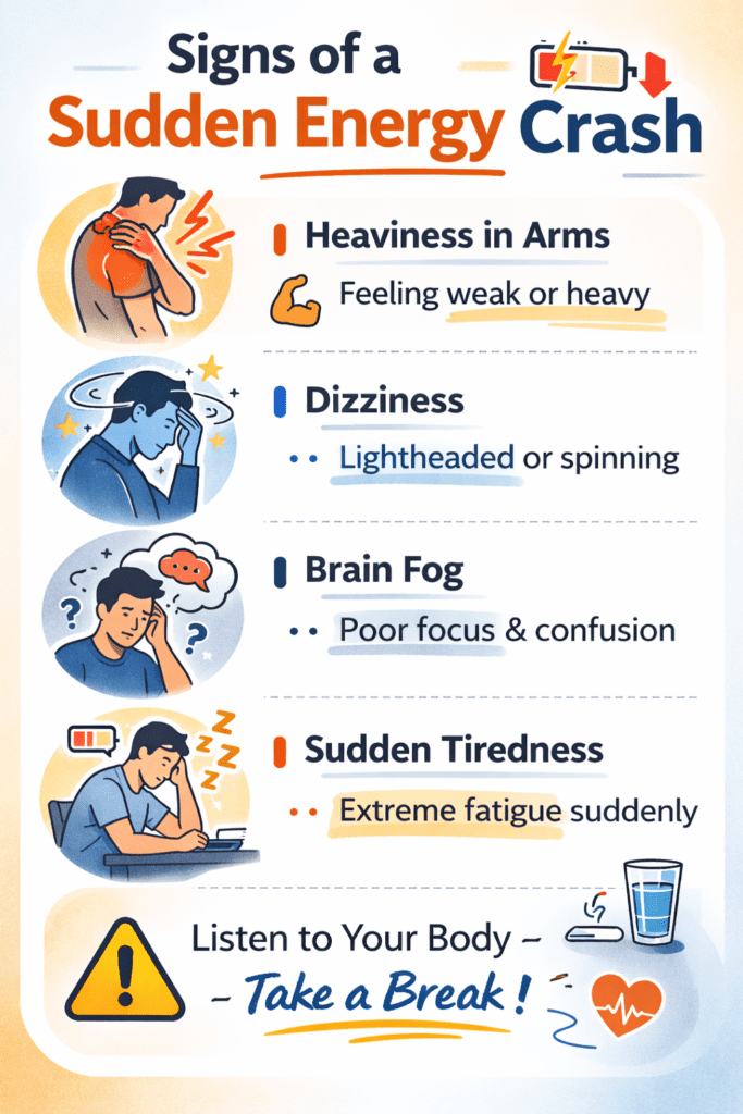 infographic showing symptoms of sudden fatigue and weakness