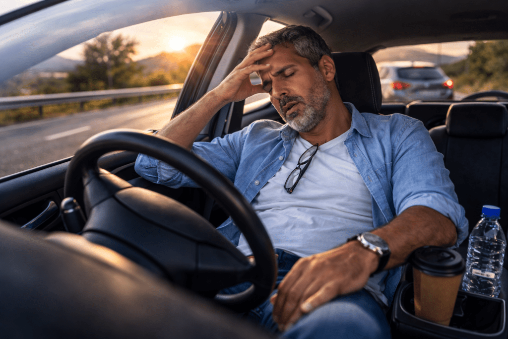 Driver feeling sudden fatigue after finishing a long drive