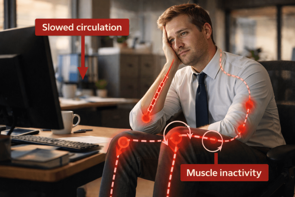 Comparison of poor desk posture and healthy posture affecting breathing and energy