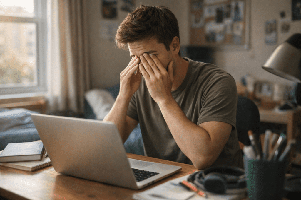 Office worker feeling tired after sitting at desk for hours