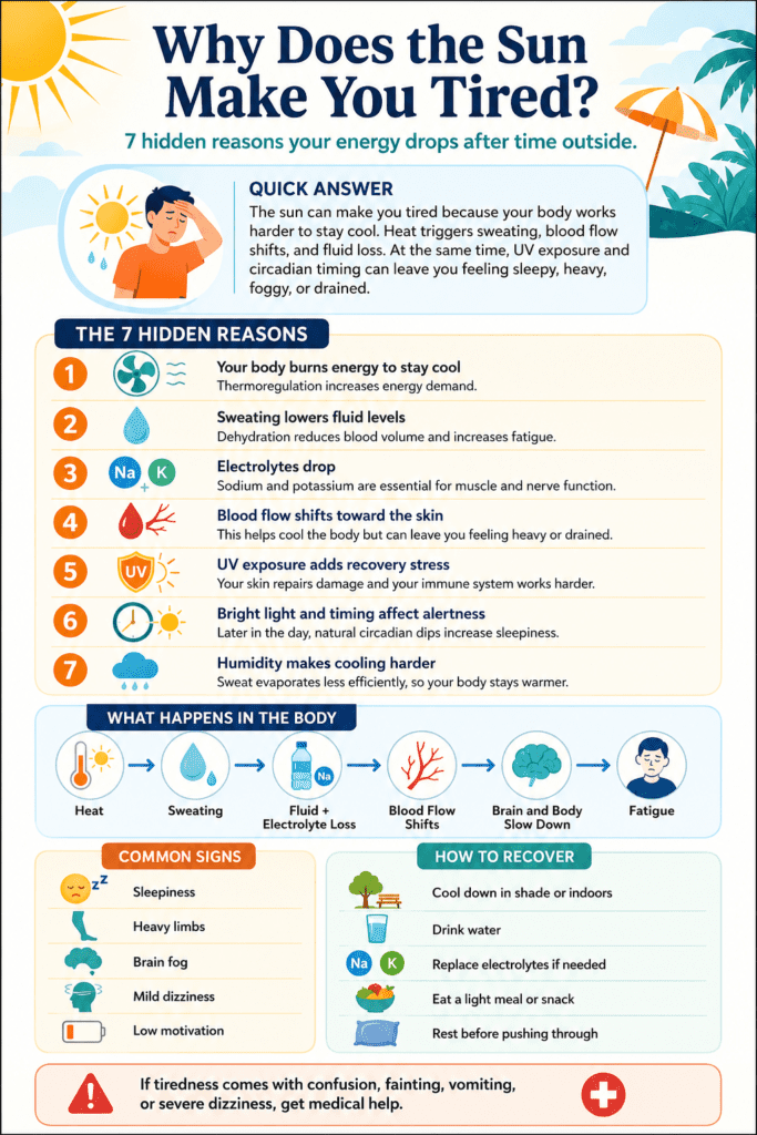 infographic explaining why the sun makes you tired