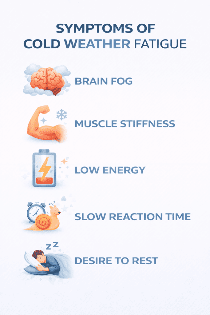 infographic showing symptoms of cold weather fatigue