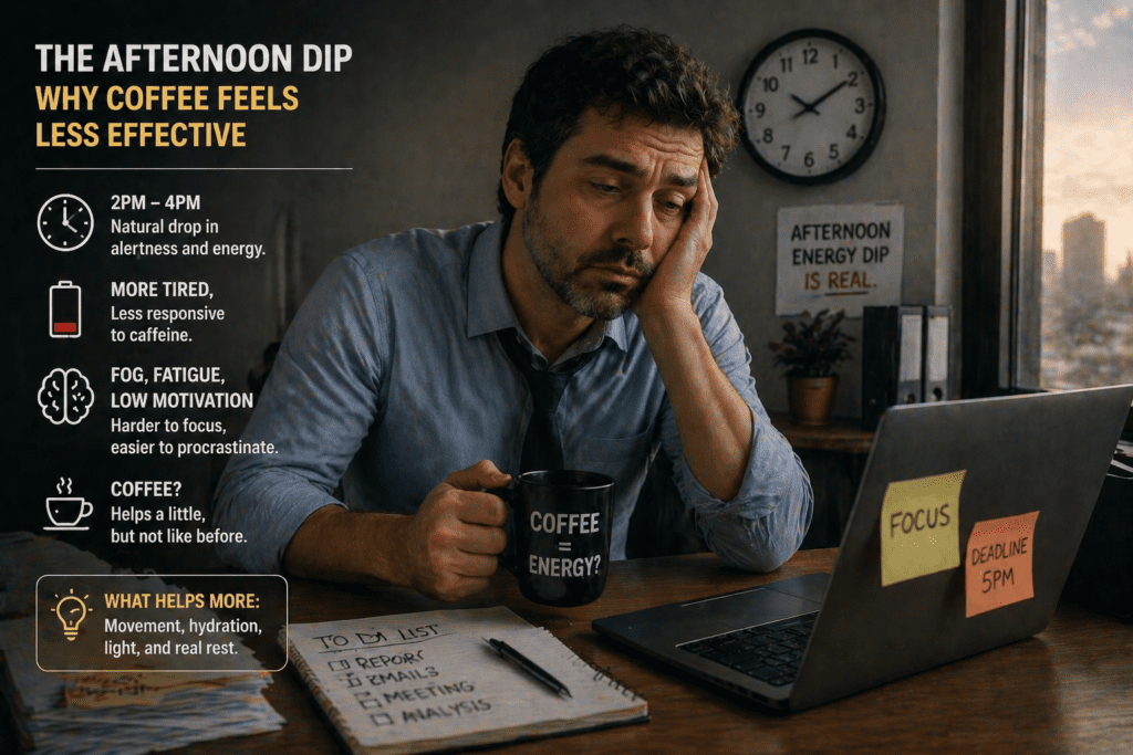 afternoon energy dip making coffee less effective